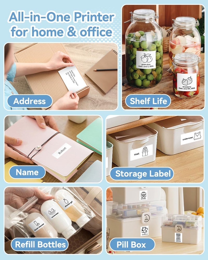 Aptika Label Maker - Mini Portable Sticker Printer with 14 Rolls Self-Adhesive Thermal Papers, Labeller Machine for Home Office Study Business Texts Journal, Blue - Image 4